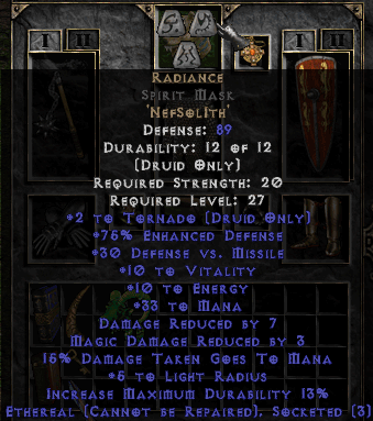 Radiance Rune Word in Spirit Mask